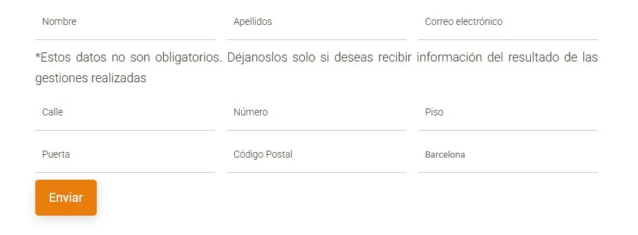 Formulario online de Apartur con campos de nombre, apellidos, correo electrónico y dirección, utilizado para denunciar alojamientos turísticos sin licencia en Barcelona
