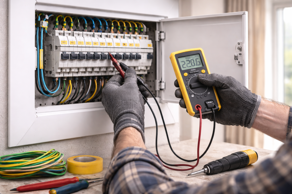 Comprobación del cuadro eléctrico y de los interruptores automáticos en una vivienda