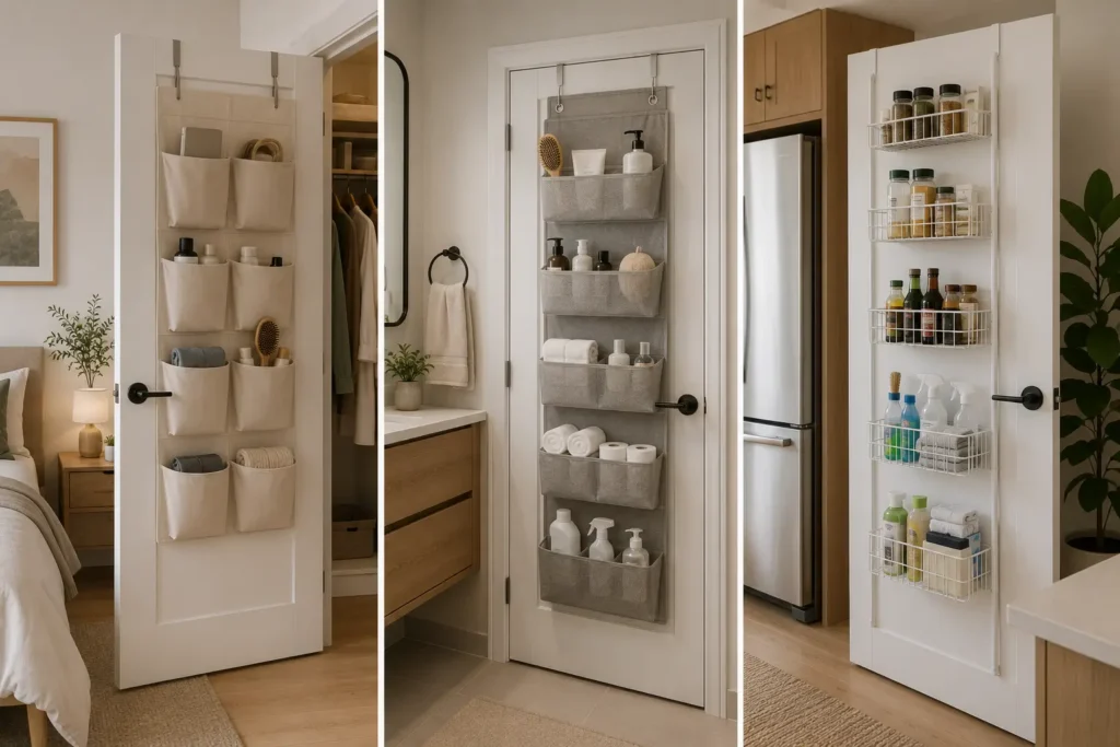 Los organizadores colgantes permiten guardar productos y accesorios de forma práctica y discreta, aprovechando espacios habitualmente desaprovechados.