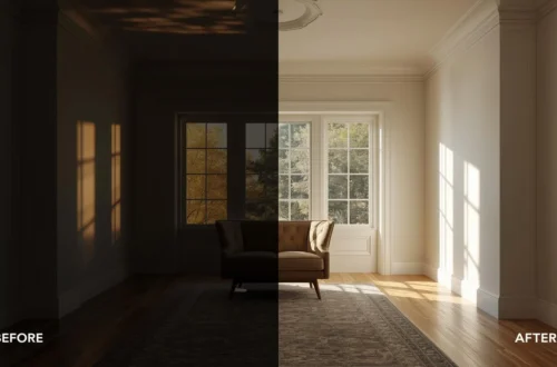 antes y después de iluminar un piso turístico oscuro