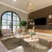 Salón moderno y luminoso con decoración elegante y acceso a terraza con vistas al mar, ideal para vivienda premium o inversión inmobiliaria
