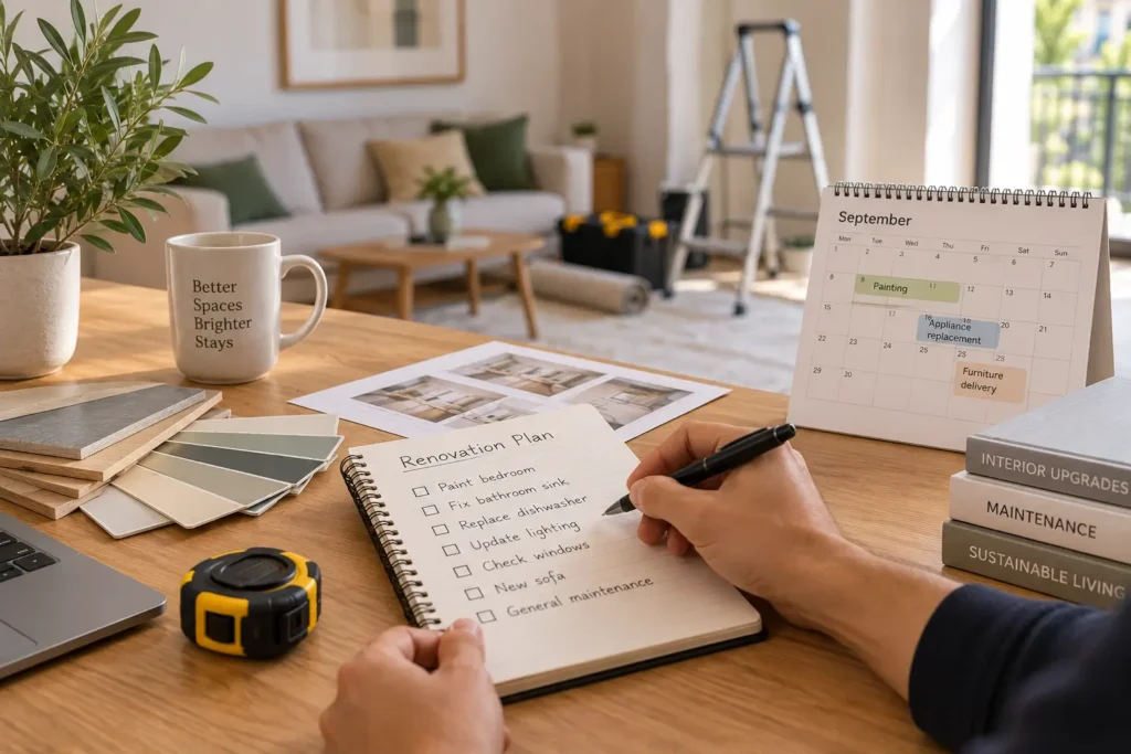 Organiza con antelación las reparaciones, mejoras y renovaciones del apartamento para aprovechar los periodos de menor ocupación y evitar imprevistos.