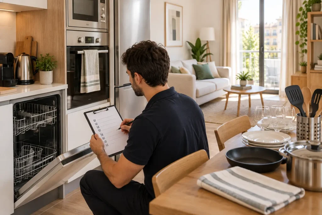 Revisa el funcionamiento de los electrodomésticos y el equipamiento de la cocina para detectar posibles averías y garantizar que todo esté en buen estado.
