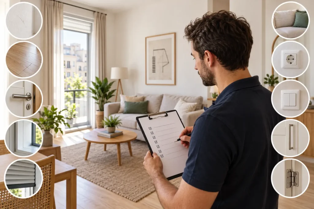 Revisa paredes, suelos, ventanas, muebles y otros elementos del apartamento para detectar pequeños desperfectos y prevenir futuras incidencias.