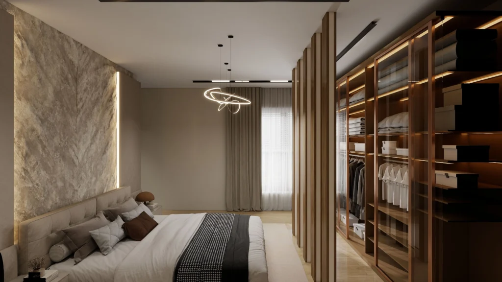 Dormitorio vestido con cama otoñal