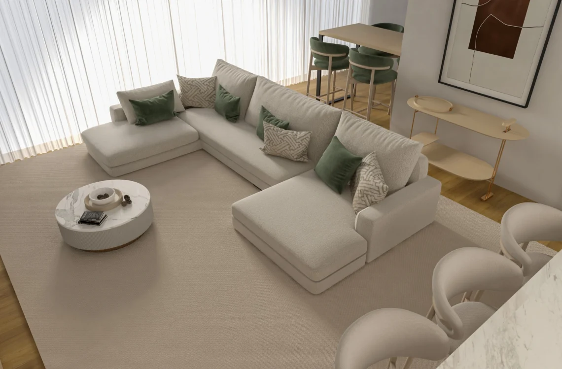 Salón luminoso de apartamento en Barcelona